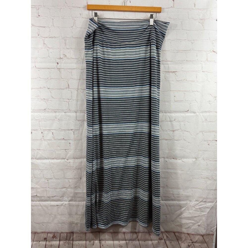 Cato Maxi Skirt Womens Size Large Blue Beige Stripes Pull On Stretchy